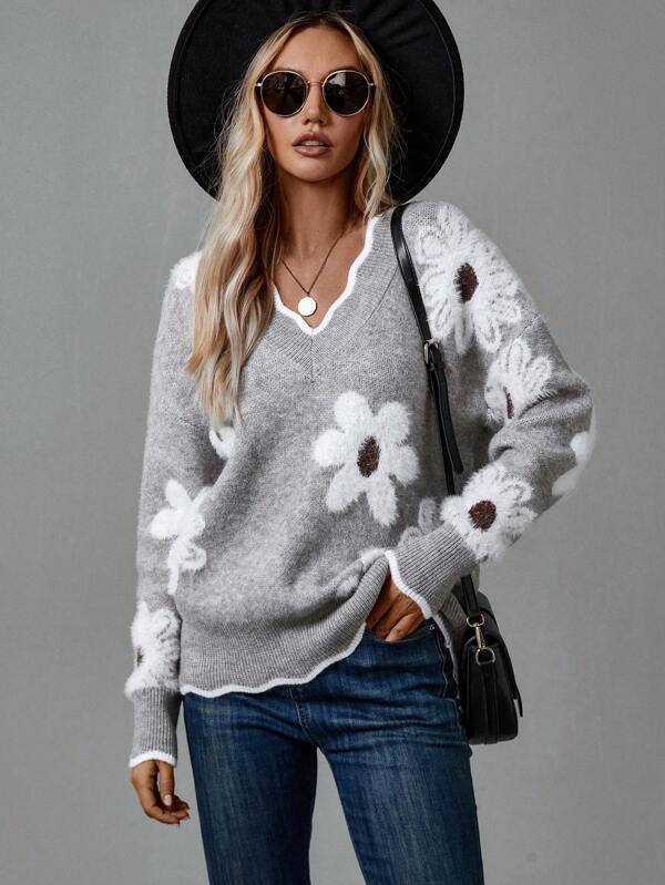 Emma | Elegant V-neck Floral Sweater
