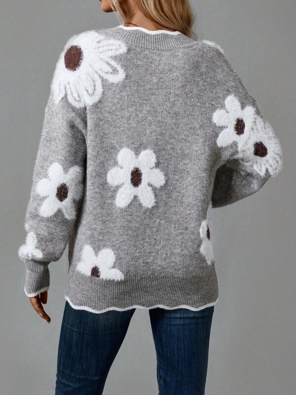 Emma | Elegant V-neck Floral Sweater
