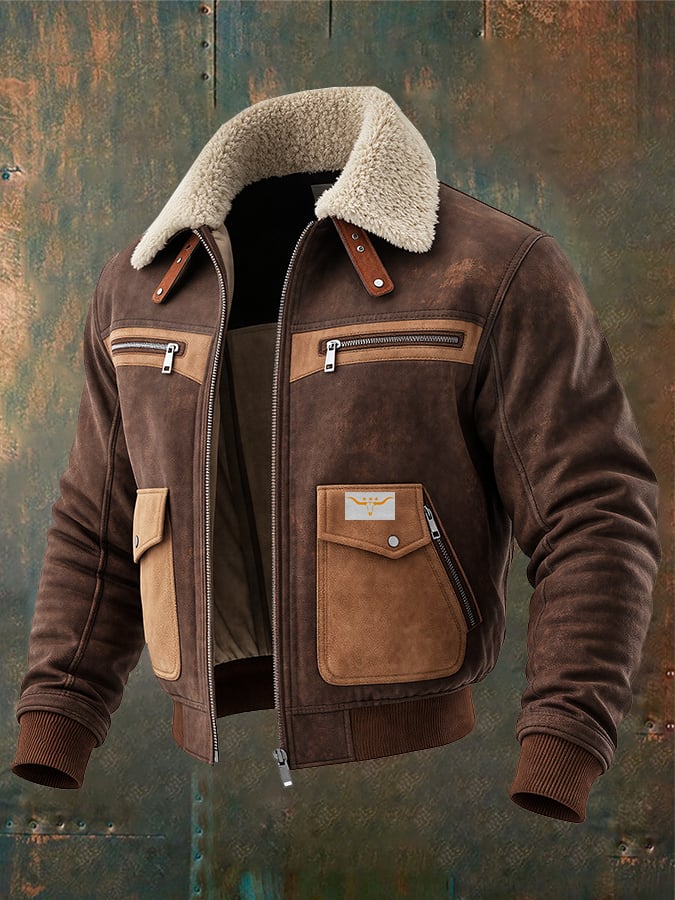 Jack  | Brown Suede Bomber Jacket With Warm Sherpa Collar