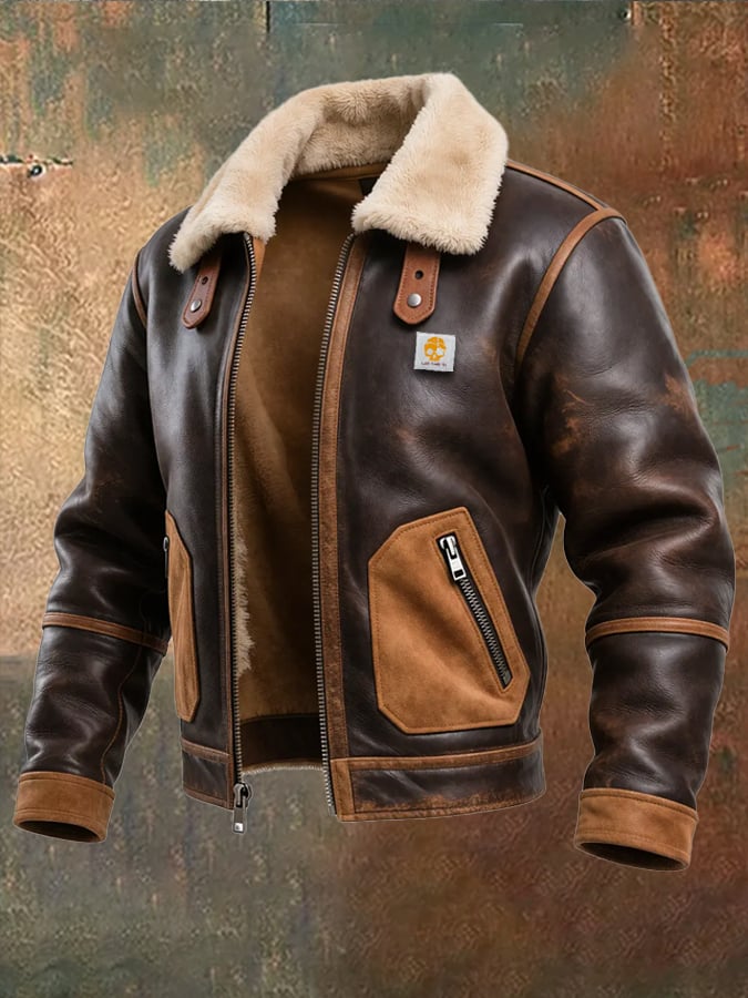 Dylan | Warm Brown Leather Jacket With Sherpa Collar
