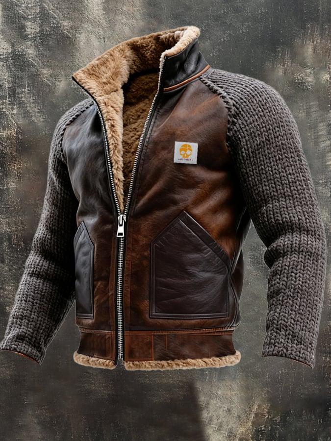 Hunter | Leather And Knit Jacket With Warm Sherpa Lining