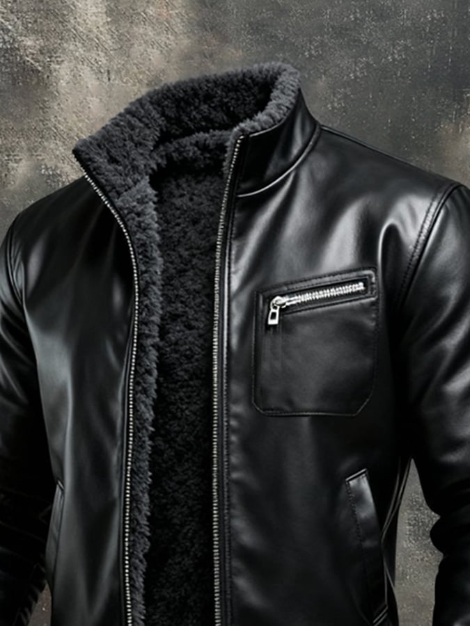 Noah | Warm Black Leather Jacket With Sherpa Liner