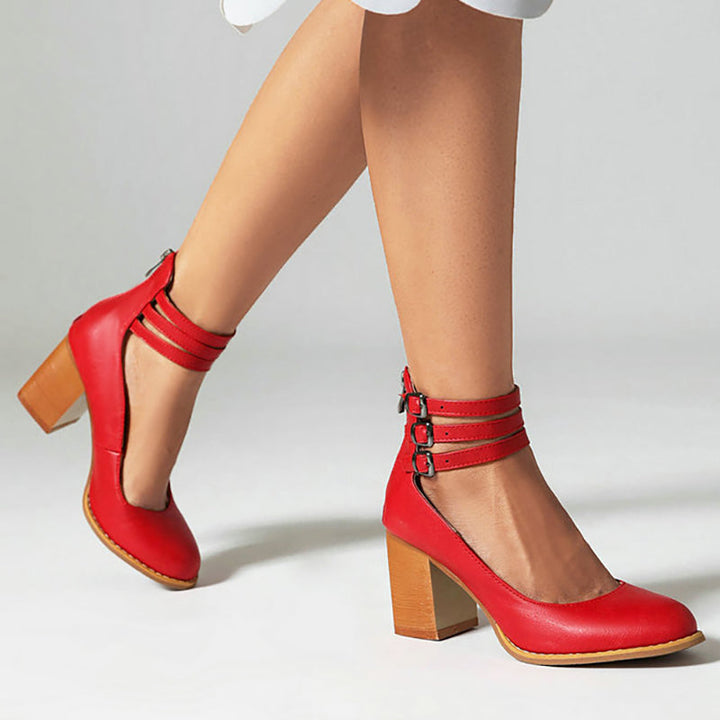 Caa | Smooth sandals with ankle strap and thick heel