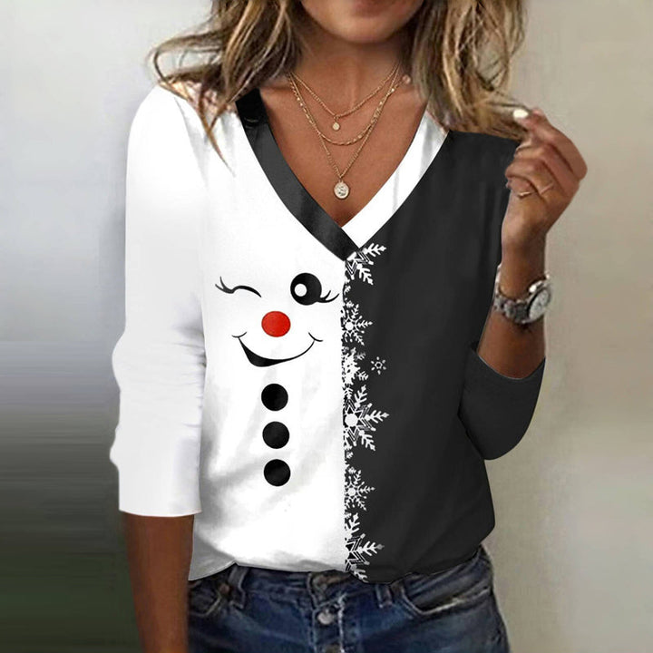 Scarlett | Snowy Smile V-Neck Christmas Top