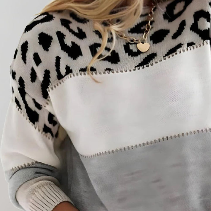 Arellia | Chic Leopard Patchwork Sweater