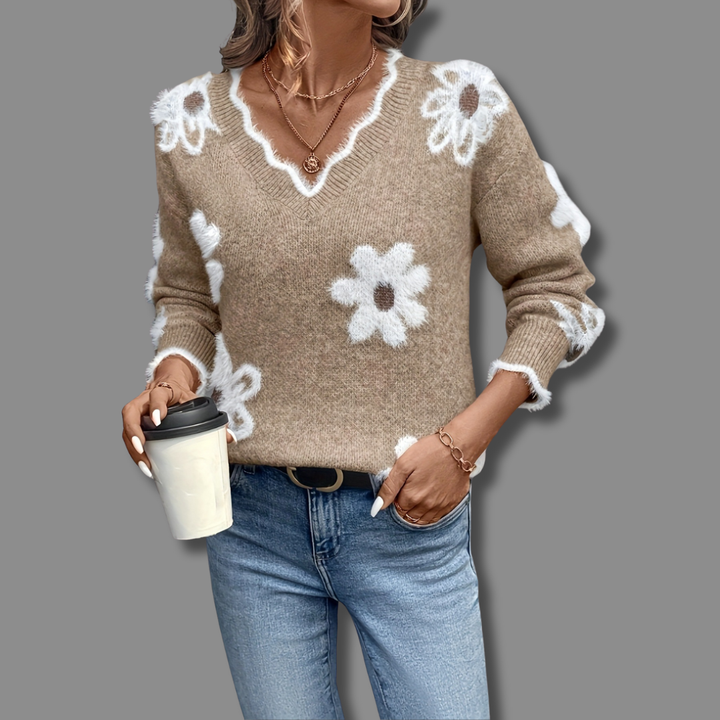 Emma | Elegant V-neck Floral Sweater