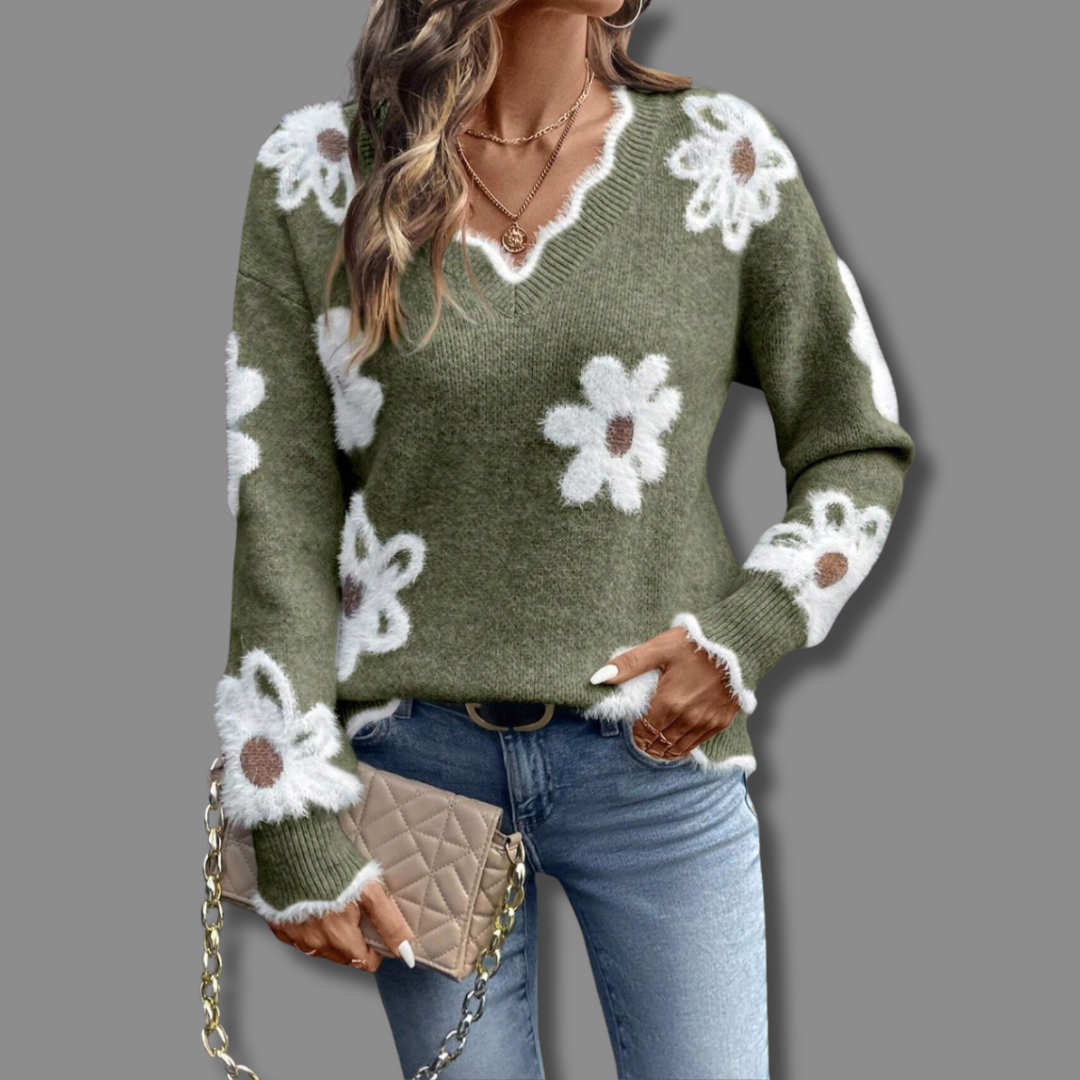 Emma | Elegant V-neck Floral Sweater