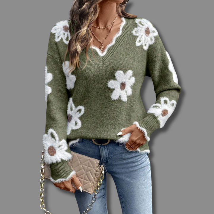 Emma | Elegant V-neck Floral Sweater