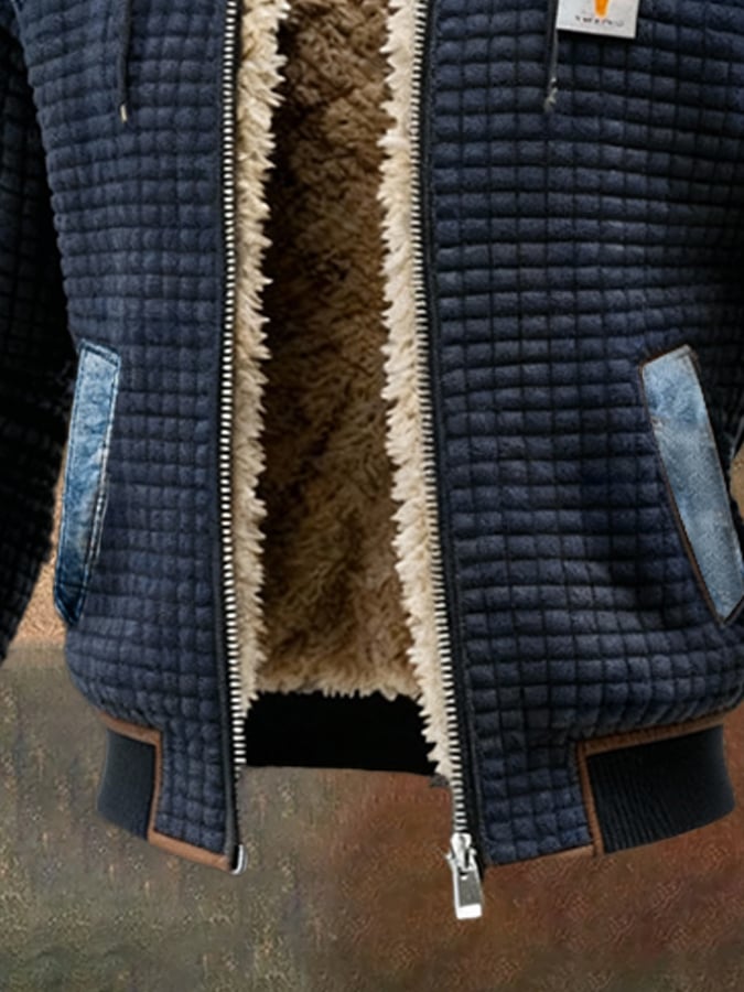 Julien | Navy Blue Quilted Jacket With Denim Details