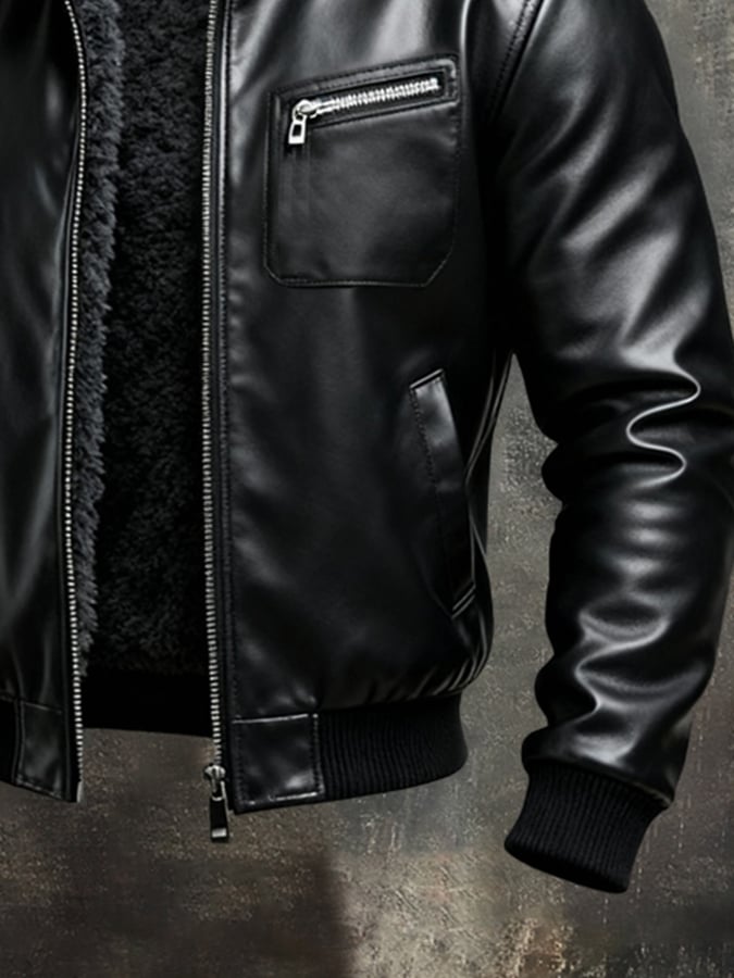 Noah | Warm Black Leather Jacket With Sherpa Liner