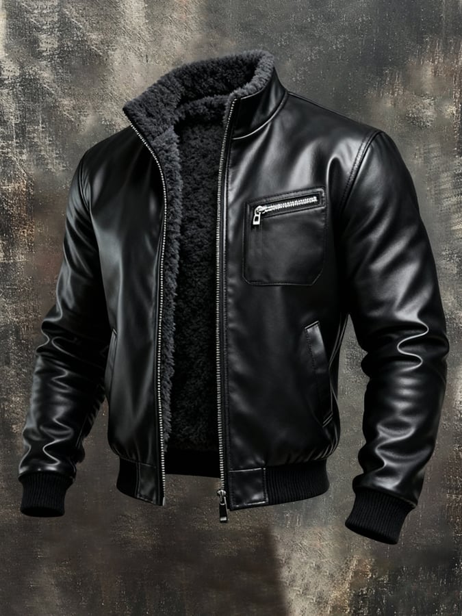 Noah | Warm Black Leather Jacket With Sherpa Liner