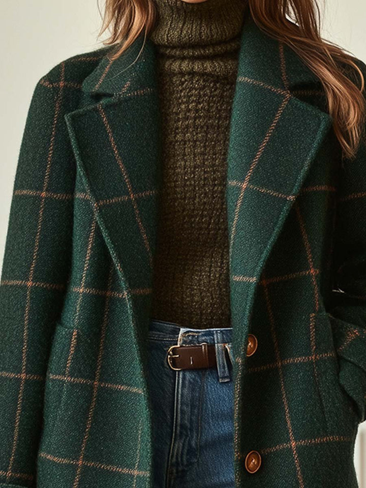 Pamela | Women's Check Tweed Coat with Retro Lapel