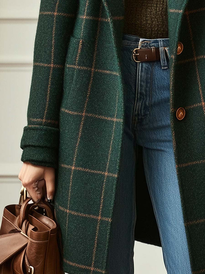 Pamela | Women's Check Tweed Coat with Retro Lapel